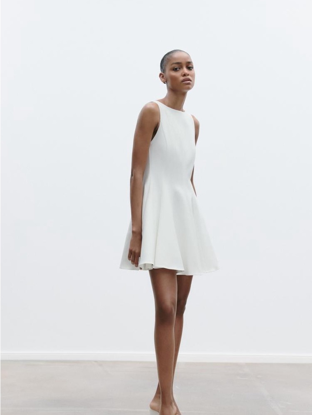 Zara White Fit & Flare Sleeveless Dress ,S